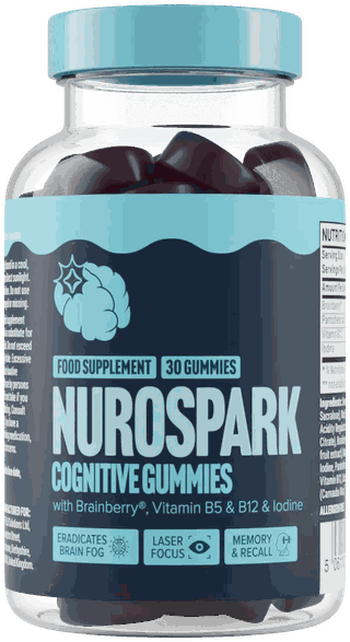 Nurospark Cognitive Brain Gummies bottle with 30 gummies, Brainberry®, vitamin B5, B12 and iodine